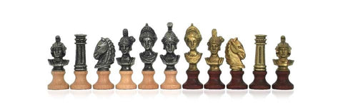 ROMANS: Metal Chess Set with Beautiful Leatherette Chessboard + CHECKER SET