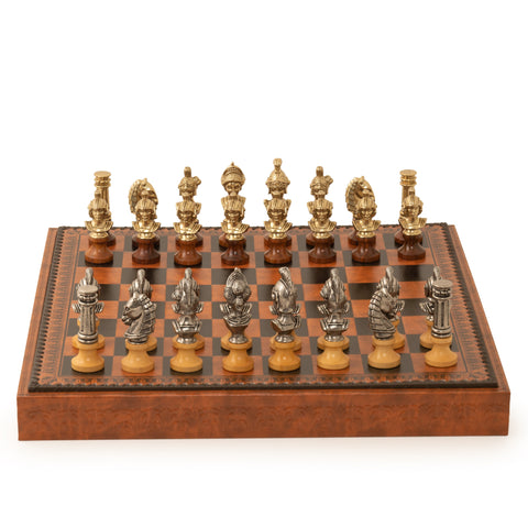 Romans: Metal Chess Set with Leather-like Chessboard