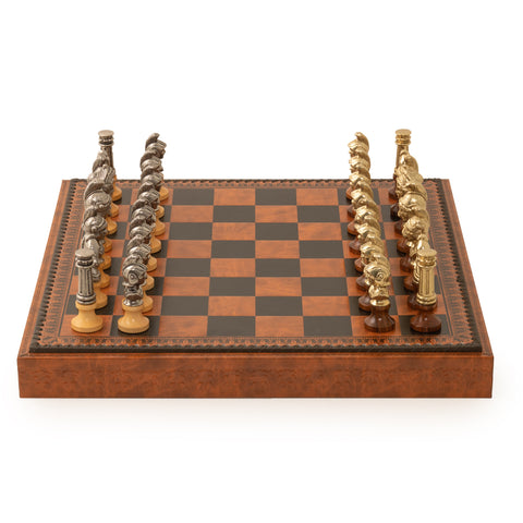 Romans: Metal Chess Set with Leather-like Chessboard