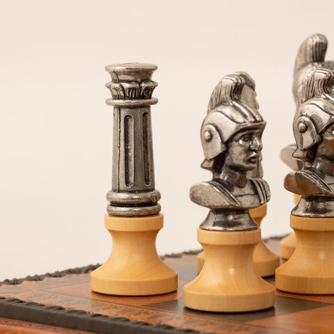 Romans: Metal Chess Set with Leather-like Chessboard