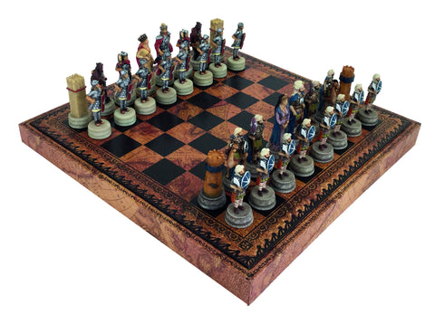 ROMANS vs ARABS: Chess Set with Leatherette Chessboard & Box + Checker Set