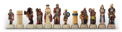 ROMANS vs ARABS: Chess Set with Leatherette Chessboard & Box + Checker Set