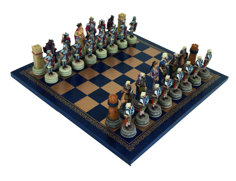 ROMANS vs ARABS: Handpainted Chess Set with Classy Leatherette Chessboard