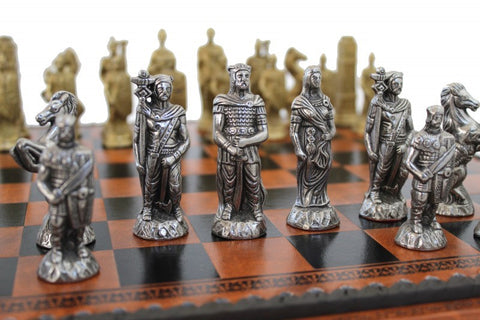 Romans vs Barbarians Chess Set: Metal pieces with Leatherette Chessboard