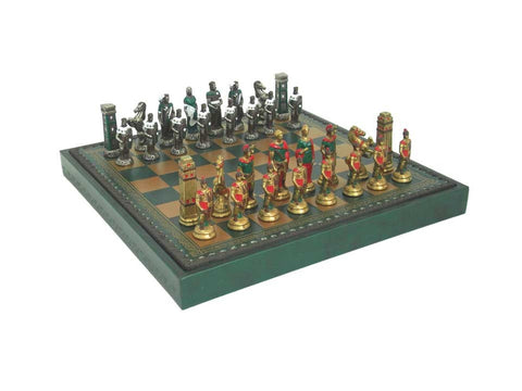 Romans VS Barbarians II: Metal Chess Set with Leatherette Chessboard + Chess Set