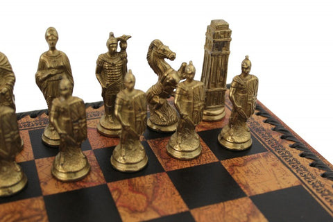 ROMANS VS BARBARIANS: Metal Chess Set with Beautiful Leatherette Chessboard