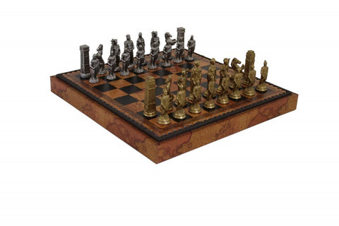 ROMANS VS BARBARIANS: Metal Chess Set with Beautiful Leatherette Chessboard