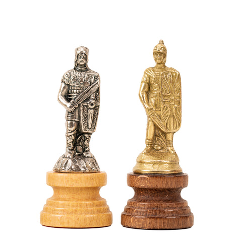 ROMANS vs BARBARIANS: Metal & Wood Chess Pieces with Leatherette Chessboard/Box