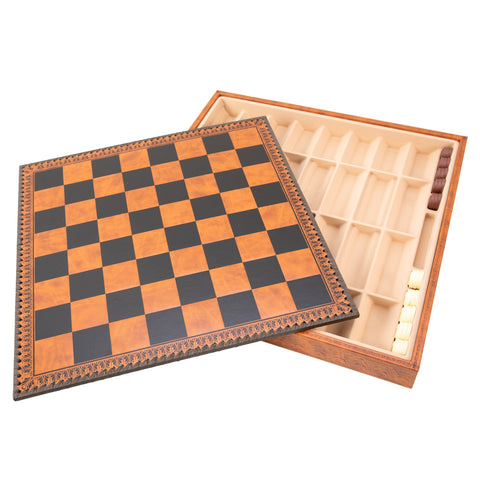 ROMANS vs BARBARIANS: Metal & Wood Chess Pieces with Leatherette Chessboard/Box