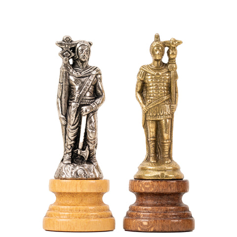 ROMANS vs BARBARIANS: Metal & Wood Chess Pieces with Leatherette Chessboard/Box