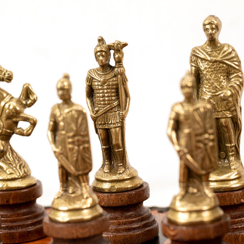 ROMANS vs BARBARIANS: Metal & Wood Chess Pieces with Leatherette Chessboard/Box