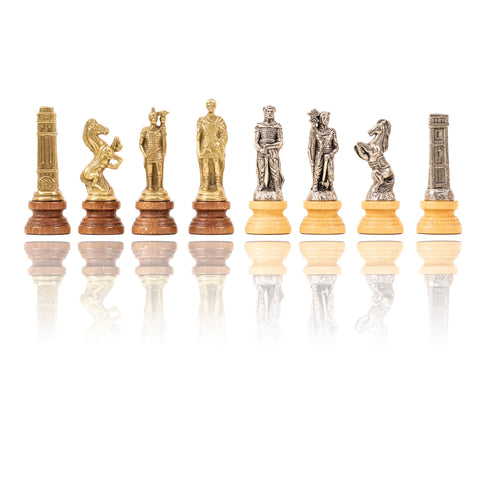 ROMANS vs BARBARIANS: Metal & Wood Chess Pieces with Leatherette Chessboard/Box