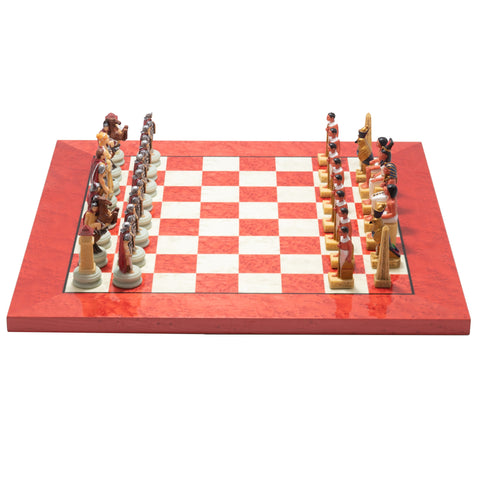 ROMANS vs EGIPTYANS: Handpainted Chess Set with Briar Erable Chessboard