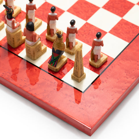 ROMANS vs EGIPTYANS: Handpainted Chess Set with Briar Erable Chessboard