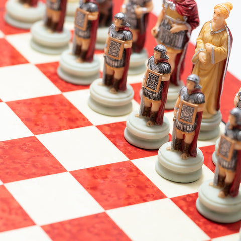 ROMANS vs EGIPTYANS: Handpainted Chess Set with Briar Erable Chessboard