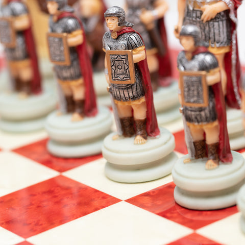 ROMANS vs EGIPTYANS: Handpainted Chess Set with Briar Erable Chessboard