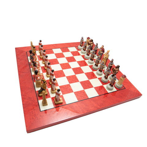 ROMANS vs EGIPTYANS: Handpainted Chess Set with Briar Erable Chessboard