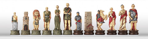 ROMANS vs GLADIATORS: Handpainted Chess Set with Leatherette Chessboard