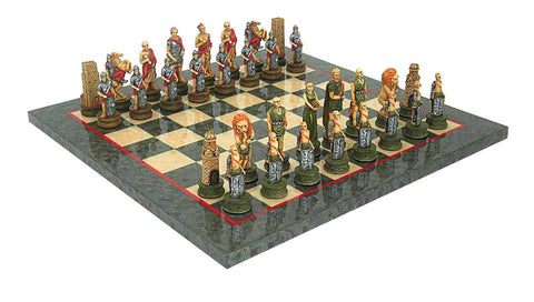 ROMANS vs GLADIATORS: Handpainted Chess Set with Luxurious Wooden Chessboard