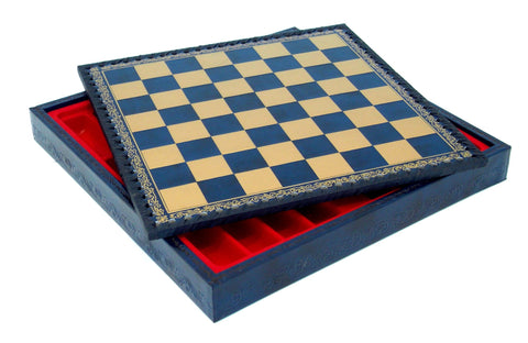 ROMANS vs GREEKS: Handpainted Chess Set with Leatherette Chessboard & Box + Checker Set