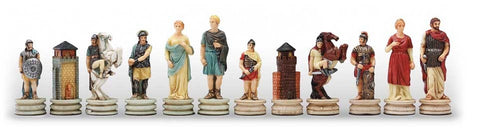 ROMANS vs GREEKS: Handpainted Chess Set with Leatherette Chessboard