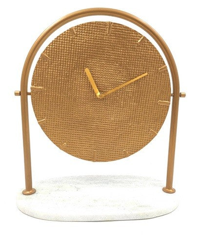 Round Metal Clock on Marble Base - 4130