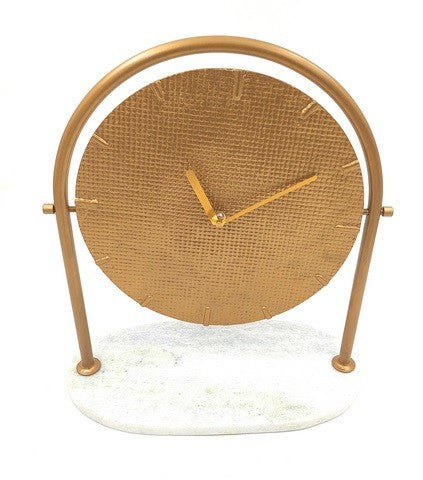 Round Metal Clock on Marble Base - 4130