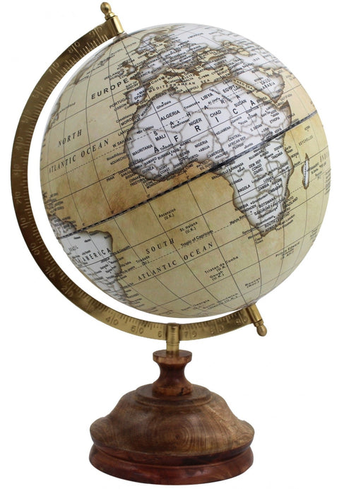 Brown Desk World Globe with Modern Map, Wooden Base, Large — Made in Italy