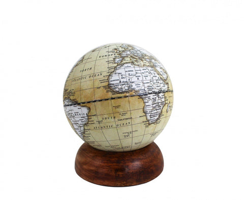 Vintage Brown Desktop World Globe, Removable Wooden Base, Made in Italy, 15cm