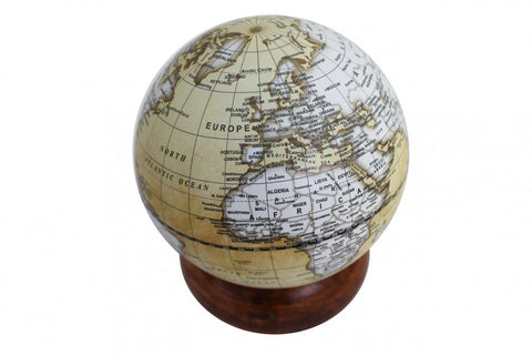 Vintage Brown Desktop World Globe, Removable Wooden Base, Made in Italy, 15cm