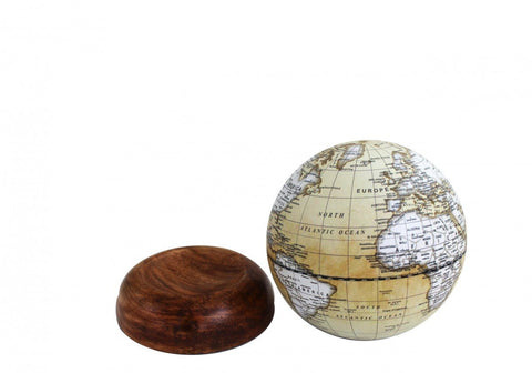 Vintage Brown Desktop World Globe, Removable Wooden Base, Made in Italy, 15cm