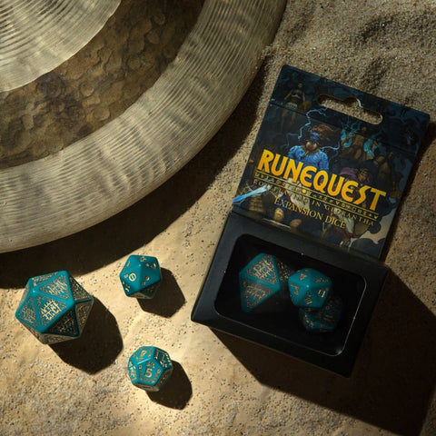 Runequest Dice set turquoise and gold expansion