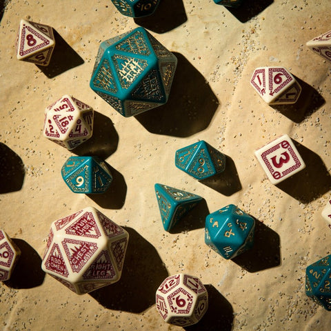 Runequest Dice Set turquoise and gold