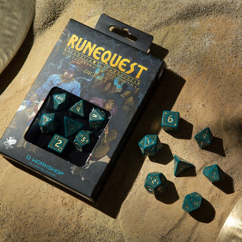 Runequest Dice Set turquoise and gold