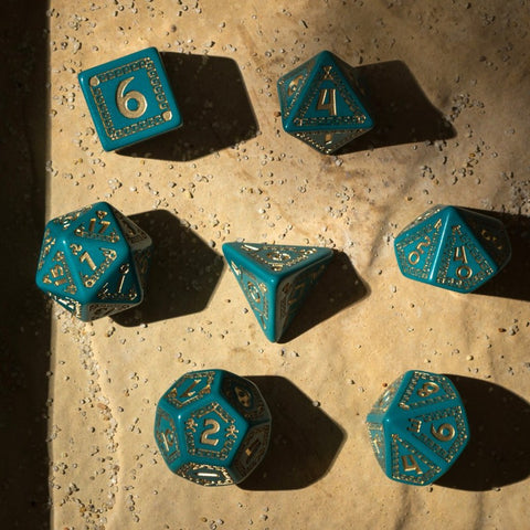 Runequest Dice Set turquoise and gold