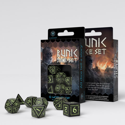 Runic Dice Set black and glow in the dark