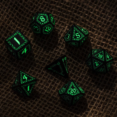 Runic Dice Set black and glow in the dark