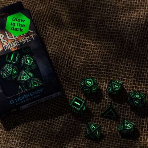 Runic Dice Set black and glow in the dark