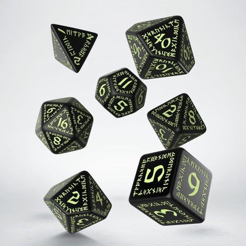 Runic Dice Set black and glow in the dark