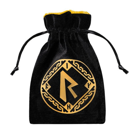 Runic Velour Dice Bag Black and golden