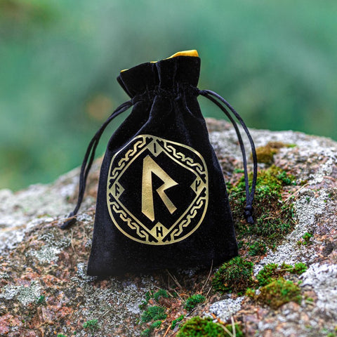 Runic Velour Dice Bag Black and golden