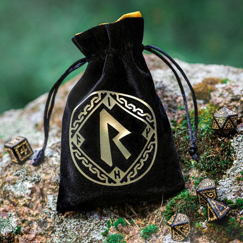 Runic Velour Dice Bag Black and golden