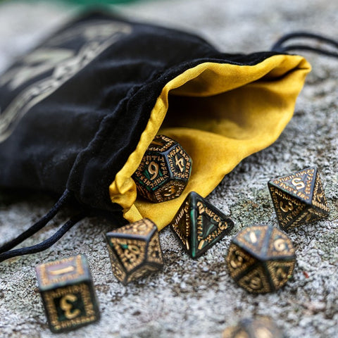 Runic Velour Dice Bag Black and golden