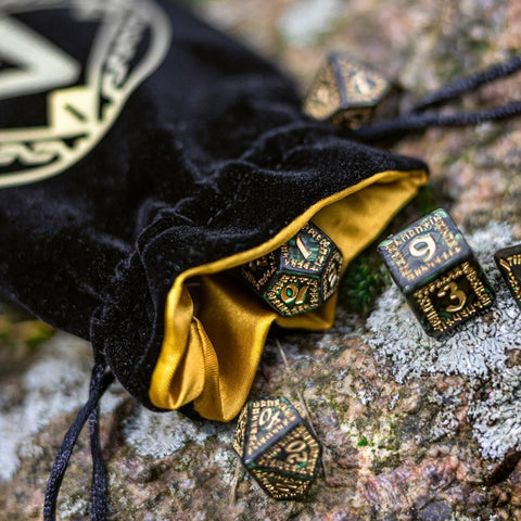 Runic Velour Dice Bag Black and golden