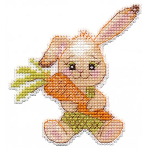 Cross Stitch Kit with Bunny and Carrot Magnet by Oven