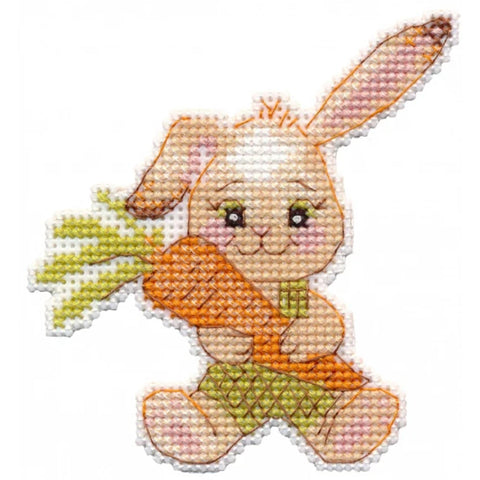 Bunny and Carrot Mini Cross Stitch Kit, Oven, Multicolor, Aida Fabric, Cotton Threads and Needle