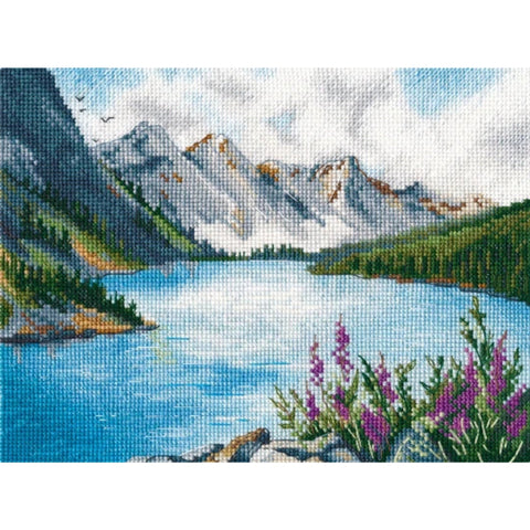 Mountain Lake Cross Stitch Kit, Landscape Embroidery for Beginners and Advanced Crafters, Home Wall Decor, Oven