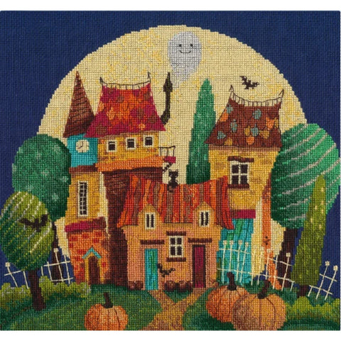 Cross Stitch Kit Magical Night, Complete Set with Canvas, Threads, Needle and Instructions, Dark Blue Night Motif, Oven