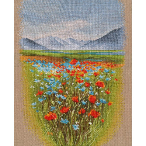 Counted Cross Stitch Kit, Alpine Fairytale Mountain Landscape, Multicolor Cotton Aida Canvas, Needle, Pattern & Instructions, Oven