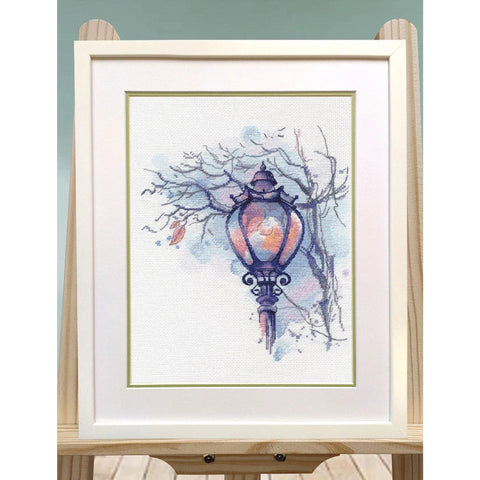 Cross Stitch Kit with Autumn Lantern Motif, Cotton Threads, Fabric, Needle and Pattern by Oven